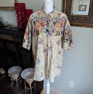 80s/90s Womens 20W Leopard Lion Tropical Safari Print Short Sleeve ButtonUp 183